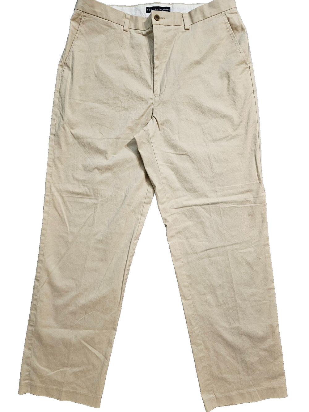 Tommy Hilfiger Mens Flat Front Beige Chino Trouser Cotton Summer Pants 36x32